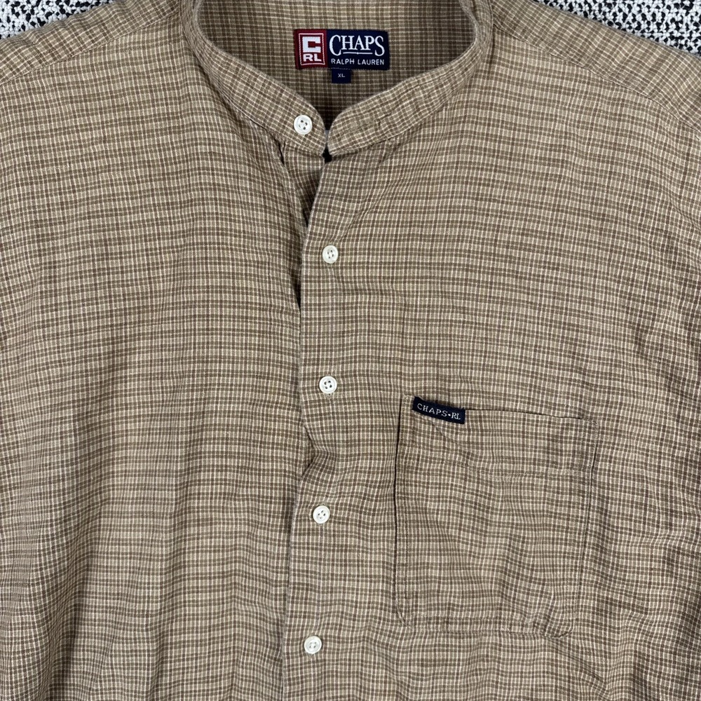 Chaps Ralph Lauren Long Sleeve‎ Button Up Shirt Mens XL 60% Linen Blend Plaid